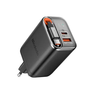 Адаптер Mcdodo [CH-4100] Display GaN Charger 67W [Built-in 65cm retractable cable USB-C] (Black)