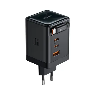 Адаптер Mcdodo [CH-8470] GaN 3xUSB-C+USB Fast Charging Station 100W [Built-in 65cm retractable cable USB (Black)