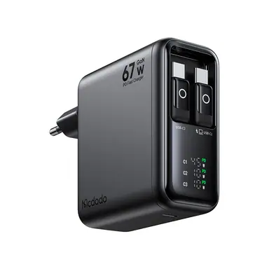 Адаптер Mcdodo [CH-8640] Display GaN Charger 67W [Built-in 65cm retractable cable USB-C] (Black)