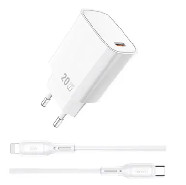 Адаптер WIWU [Wi-G007] Essential GaN Fast Charger USB-C 20W [with cable Lightning] (White)