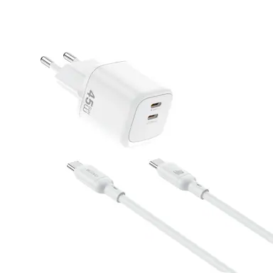 Адаптер WIWU [Wi-G025] Cube GaN Fast Charger USB+USB-C 45W [with cable USB-C] (White)