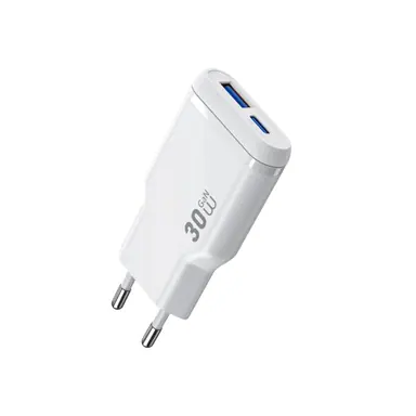 Адаптер WIWU [Wi-G033] Essen Slim Ultra GaN Fast Charger USB+USB-C 30W (White)