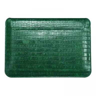 Конверт WIWU для MacBook Pro 16" M5 | M4 | M3 | M2 | M1 [2021-2026] Skin Croco Geniunie Leather Sleeve Series (Midnight Green)