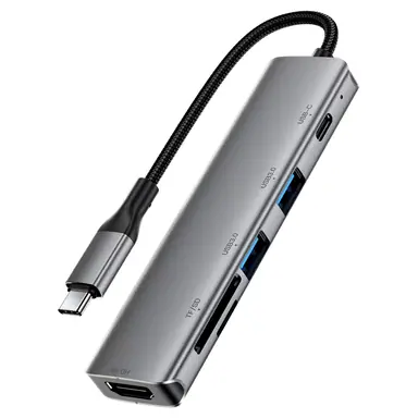 Хаб ACEFAST [J18] Docking Station 6in1 USB-C to USB-С+2xUSB3.0+SD/MicroSD+HDTV (Grey)