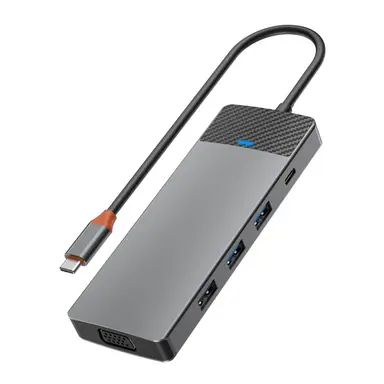 Хаб WIWU [A921HV] Linker 9in1 USB-C to USB-C+USB2.0+2xUSB3.0+SD/MicroSD+VGA+HDMI+PD 100W (Grey)