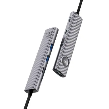 Хаб WIWU [Wi-HB001] Docking Station 8in1 USB-C to 2xUSB3.0+2xUSB-C+HDMI+SD/MicroSD+PD 100W (Grey)
