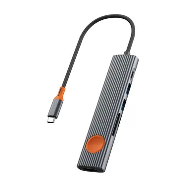 Хаб WIWU [Wi-HB007] Travel 7in1 USB-C to 2xUSB3.0+SD/MicroSD+HDMI+RJ45+PD 100W (Grey)