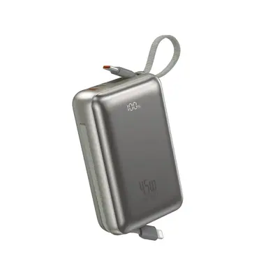 PowerBank WIWU [AS-182] Galaxy Pro Max 20000mAh 45W [with Built-in cables USB-C+Lightning] (White)