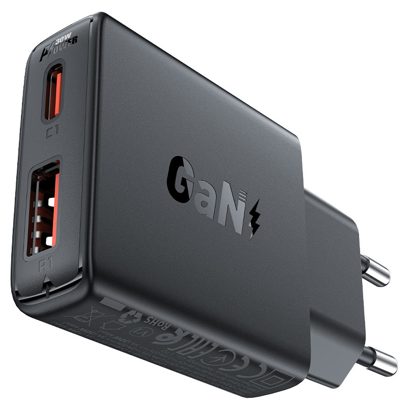 Адаптер ACEFAST [A69] Dual Port Fast Charger USB-C+USB 30W (Black)
