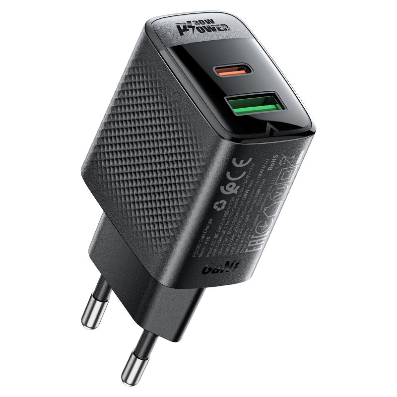 Адаптер ACEFAST [A98] Dual Port Fast Charger USB-C+USB 30W (Black)