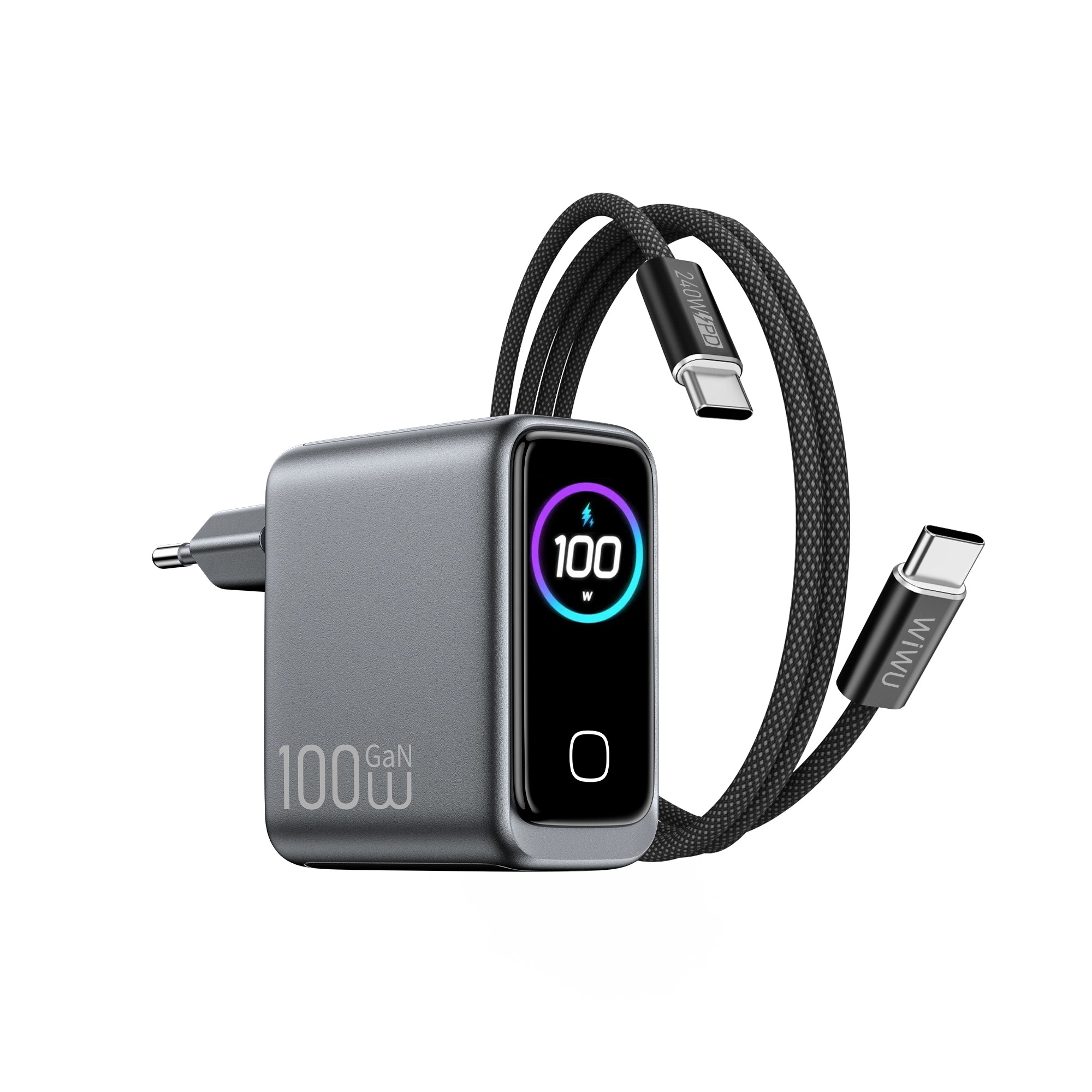 Адаптер WIWU [CHG300] Voyager GaN Fast Charger USB+2xUSB-C 100W [with cable USB-C] (Grey)