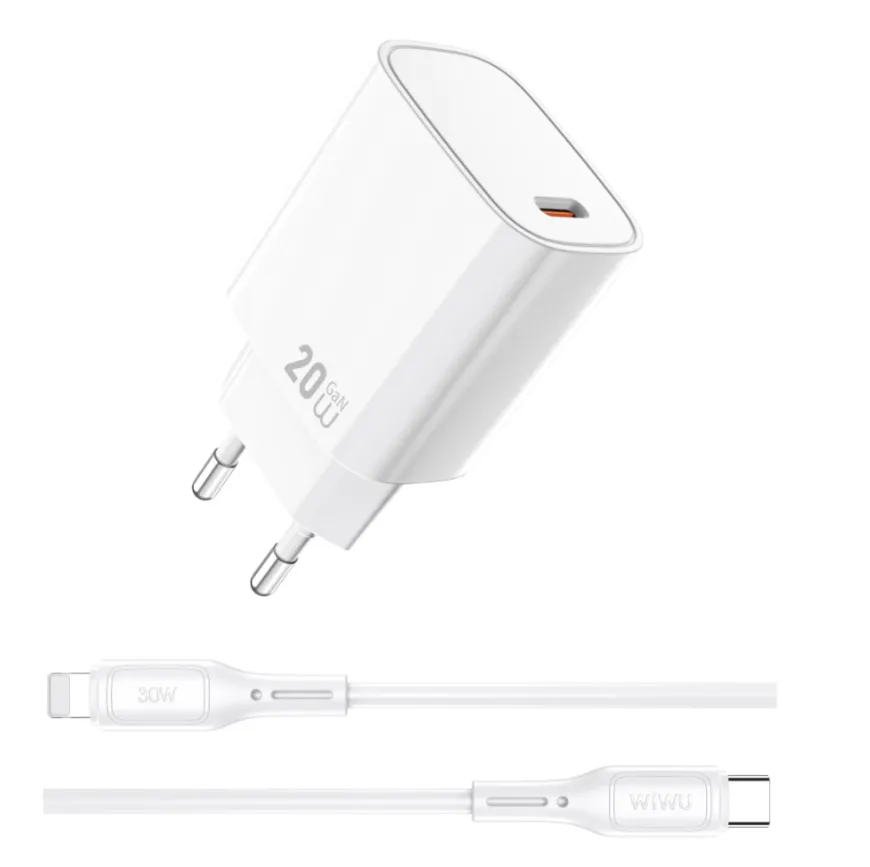 Адаптер WIWU [Wi-G007] Essential GaN Fast Charger USB-C 20W [with cable Lightning] (White)