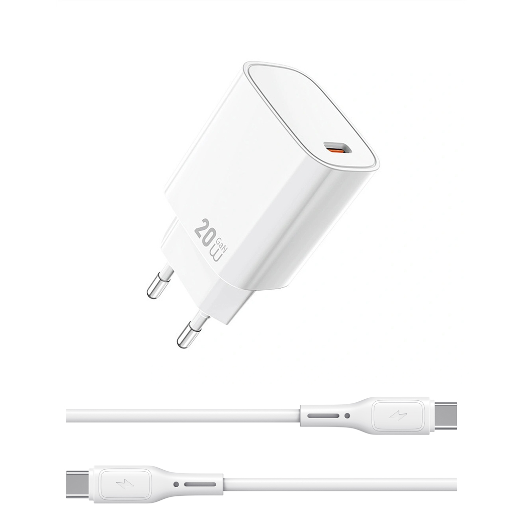 Адаптер WIWU [Wi-G007] Essential GaN Fast Charger USB-C 20W [with cable USB-C] (White)
