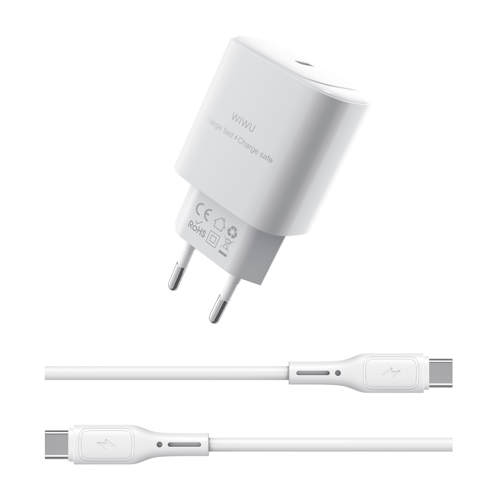 Адаптер WIWU [Wi-G008] Essen GaN Fast Charger USB-C 30W [with cable USB-C] (White)