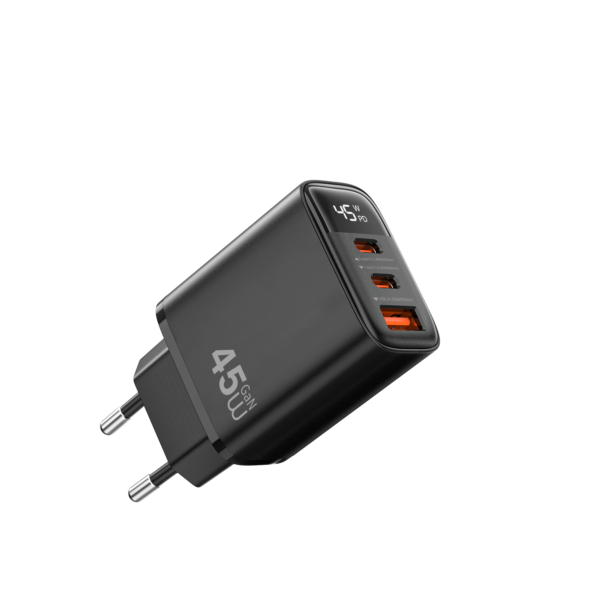 Адаптер WIWU [Wi-G011] Firefly GaN Fast Charger with Digital Display USB+2xUSB-C 45W (Black)