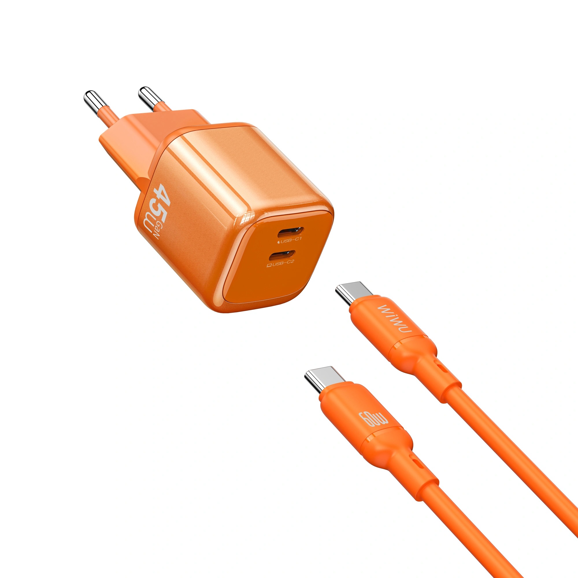 Адаптер WIWU [Wi-G025] Cube GaN Fast Charger USB+USB-C 45W [with cable USB-C] (Orange)