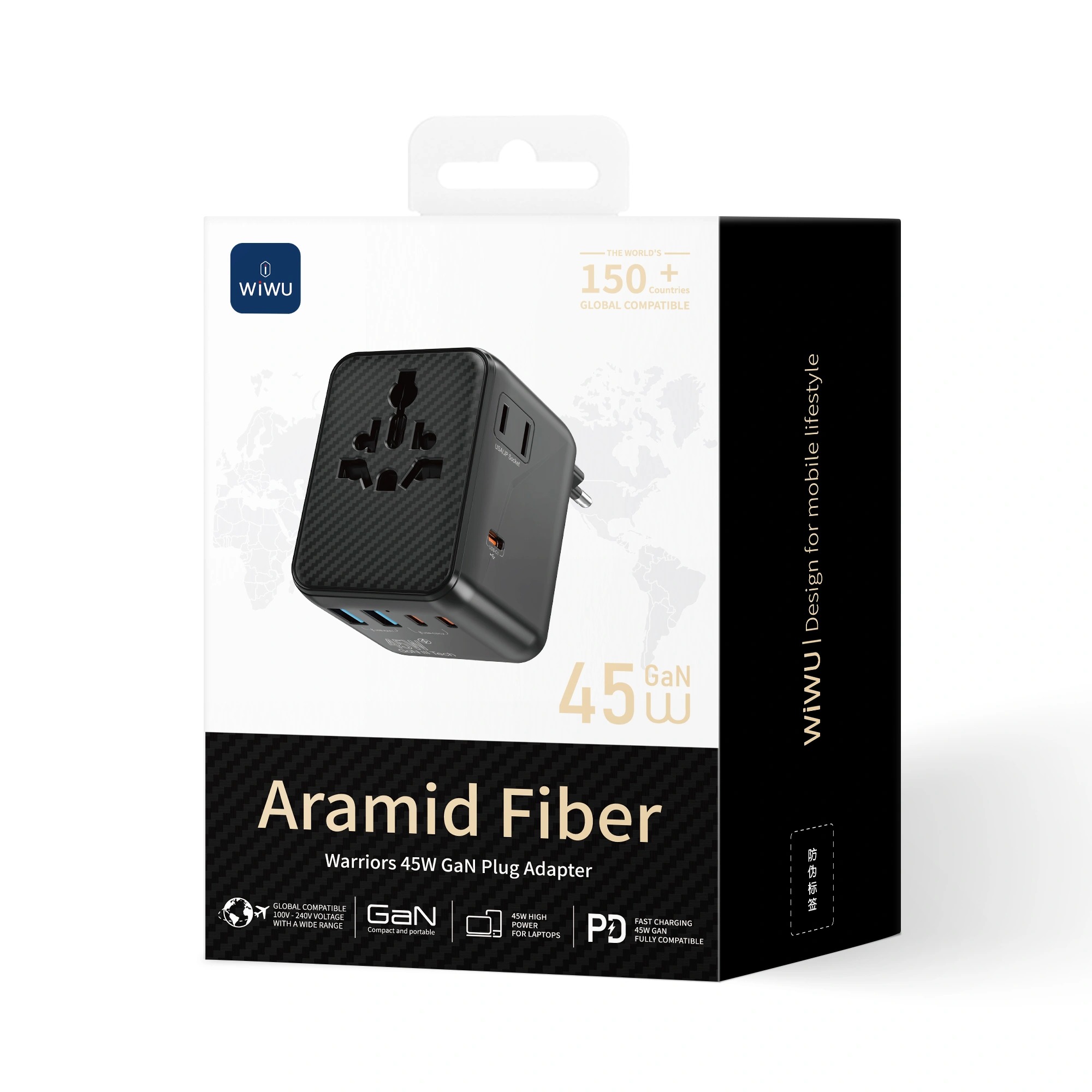 Адаптер WIWU [Wi-UA010] Warrior GaN Universal Adapter 3xUSB-C+2xUSB 2500W+PD45W (Black)