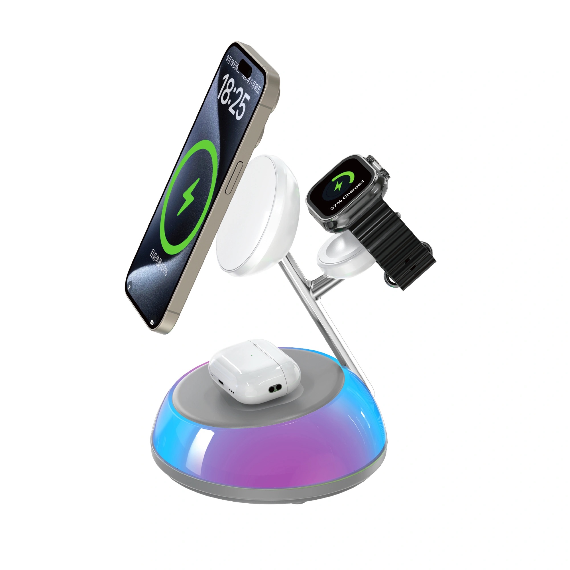 Бездротова Зарядка WIWU [Wi-W036] Qi2 Wireless Charging Station 3in1 Aurora Series (White)