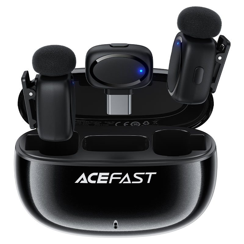 Бездротовий петличний мікрофон ACEFAST [R2] Wireless Magnetic Lavalier Microphones (Black)