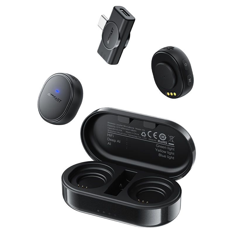 Бездротовий петличний мікрофон ACEFAST [R3] Wireless Magnetic Lavalier Microphones (Black)