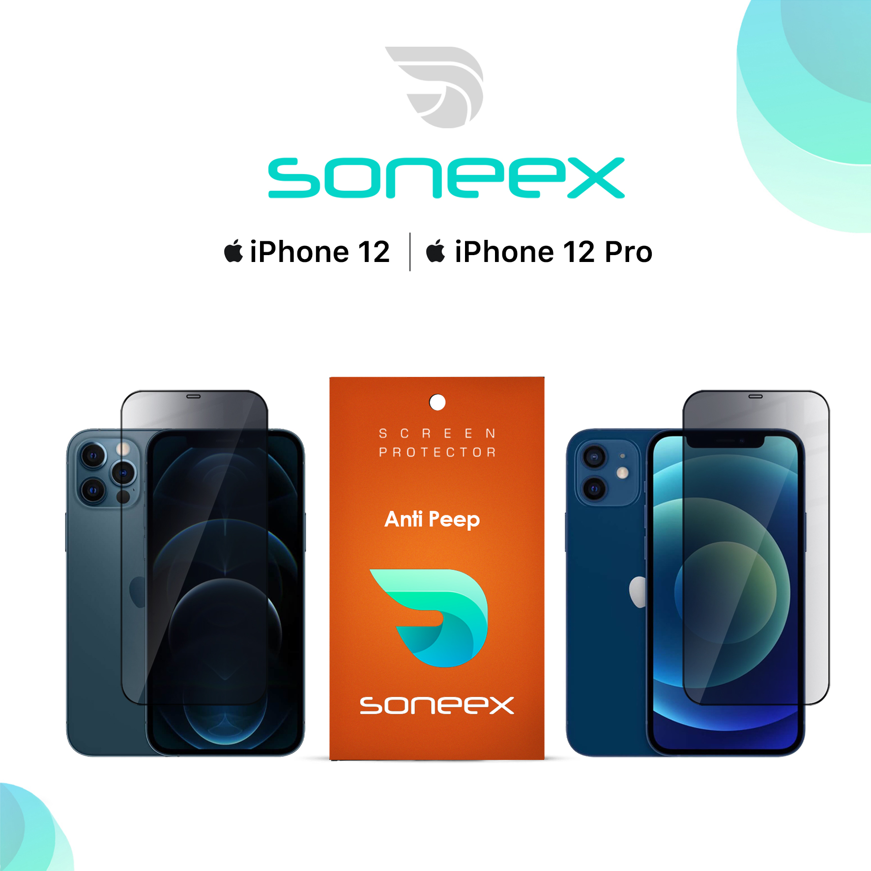 Захисне скло Soneex Pro для iPhone 12/12 Pro 2.5D Anti Peep (Black)