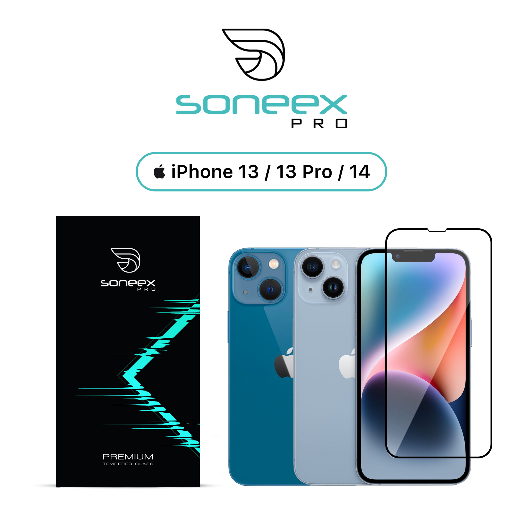 Захисне скло Soneex Pro для iPhone 13/13 Pro/14/16e/17e 2.5D Full Screen (Black)