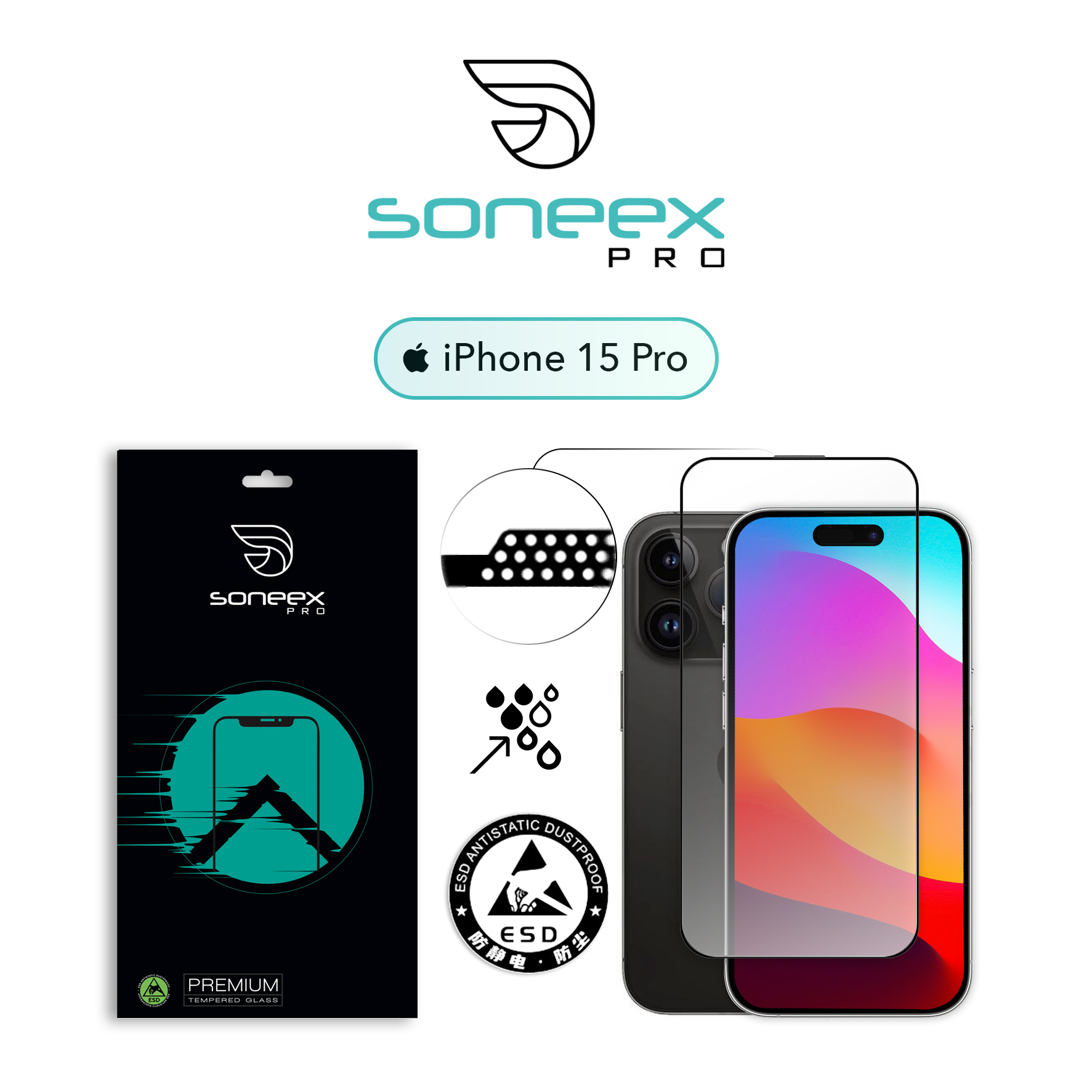 Захисне скло Soneex Pro для iPhone 15 Pro 2.5D Full Screen (Black)