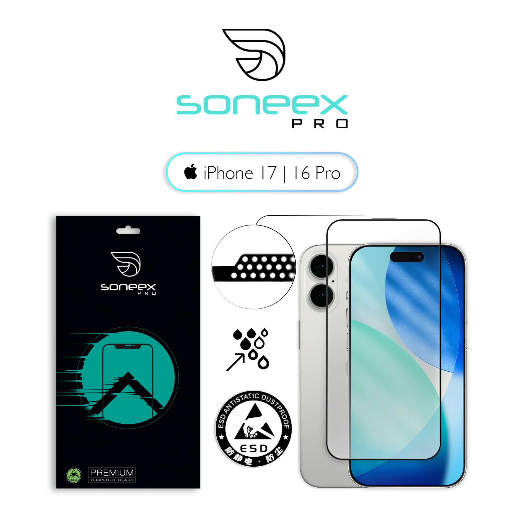 Захисне скло Soneex Pro для iPhone 16 Pro/17 2.5D Full Screen (Black)