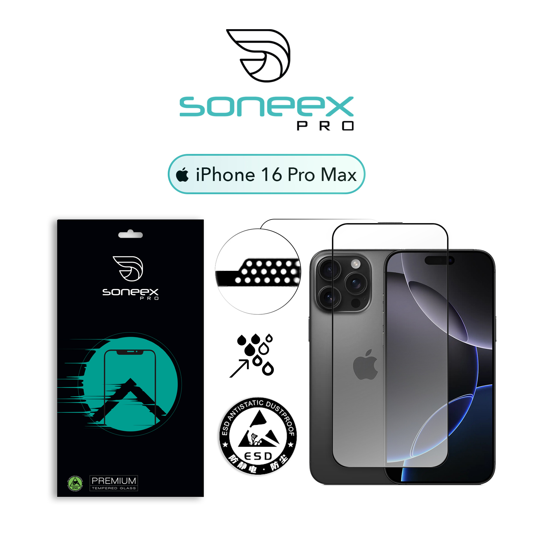 Захисне скло Soneex Pro для iPhone 16 Pro Max 2.5D Full Screen (Black)