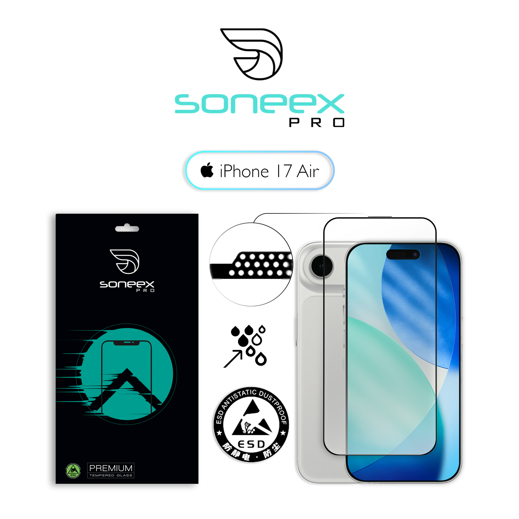 Захисне скло Soneex Pro для iPhone 17 Air 2.5D Full Screen (Black)