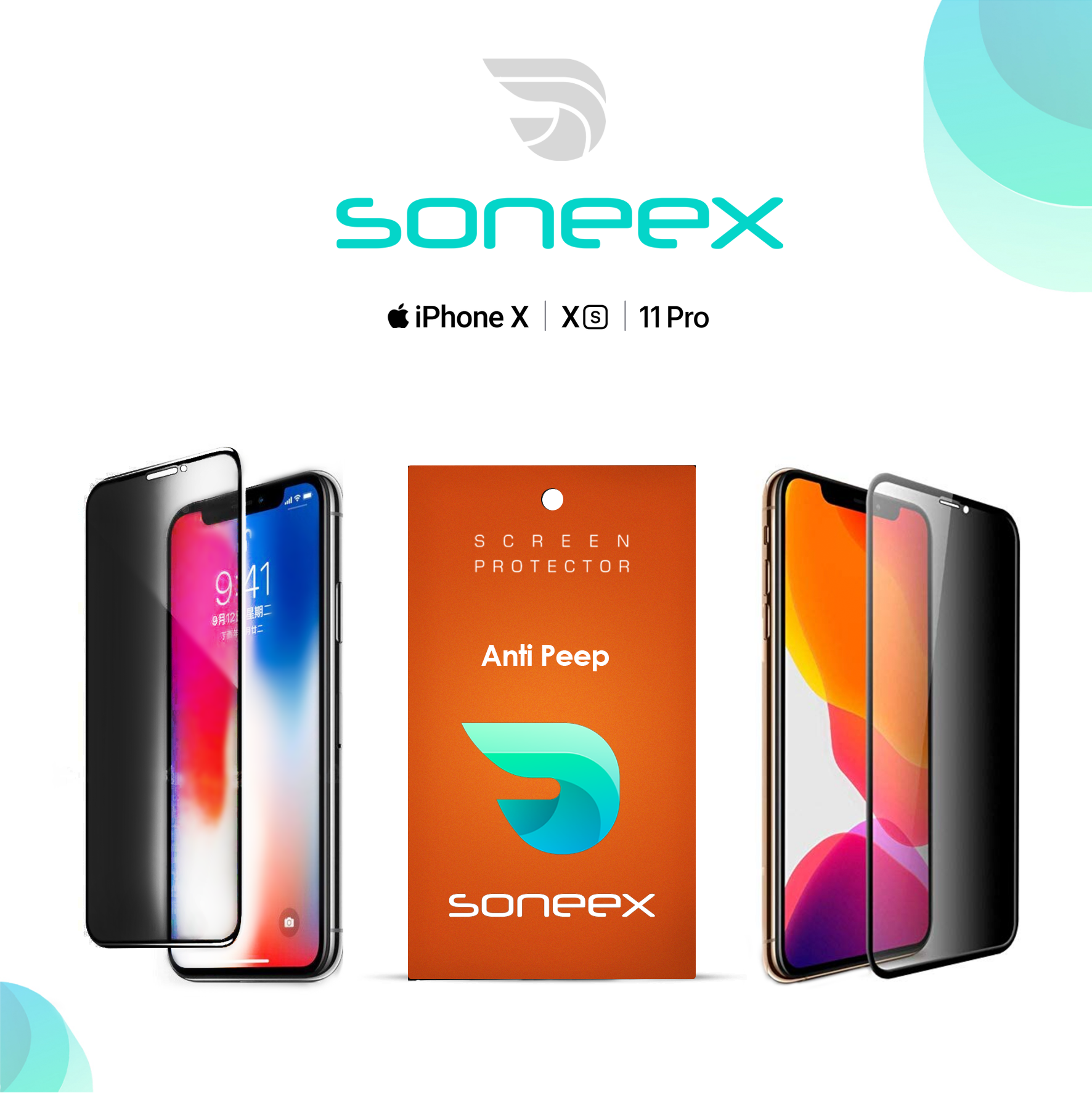 Захисне скло Soneex Pro для iPhone X/Xs/11 Pro 2.5D Anti Peep (Black)