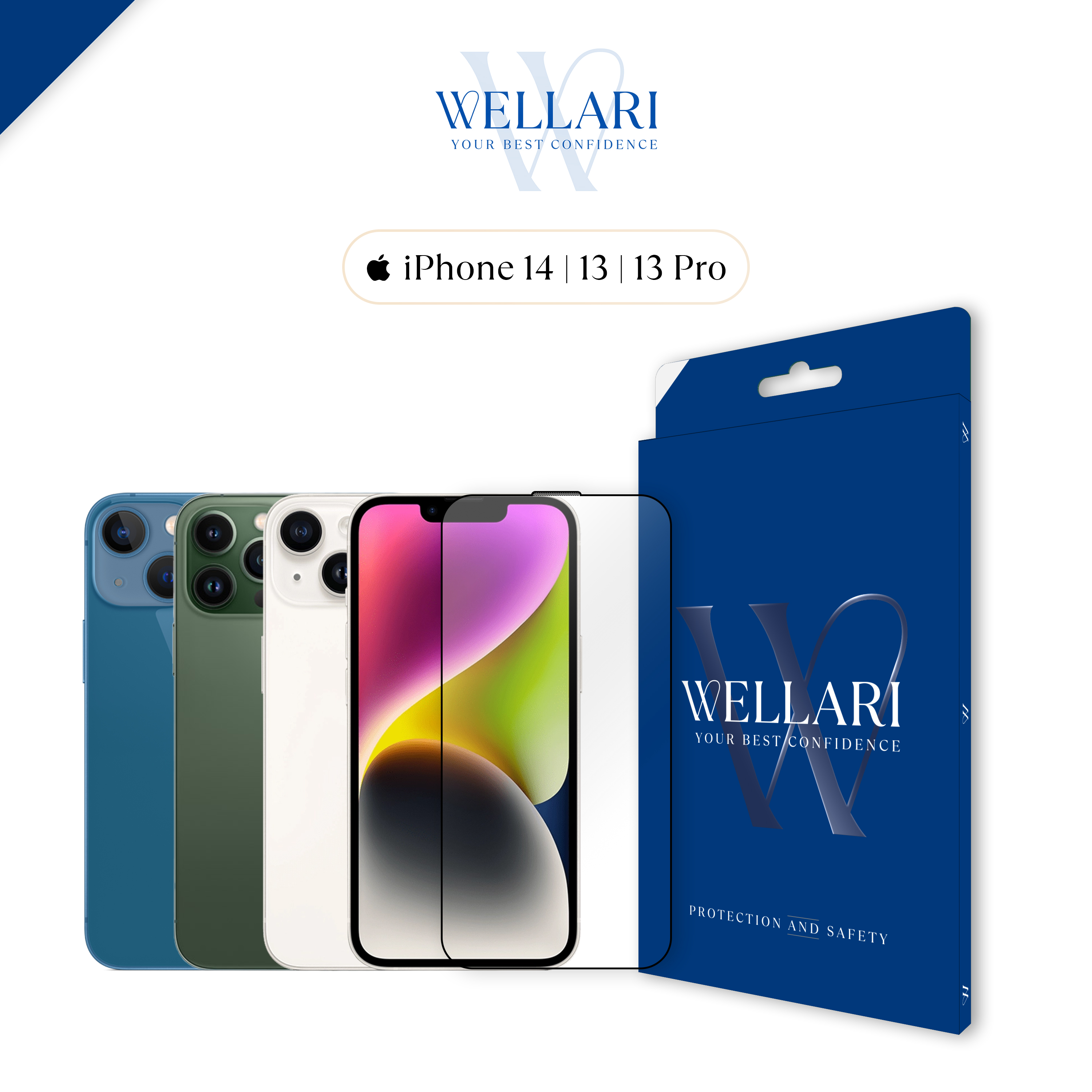 Захисне скло Wellari для iPhone 13/13 Pro/14/16e/17e 3D Full Screen (Black)