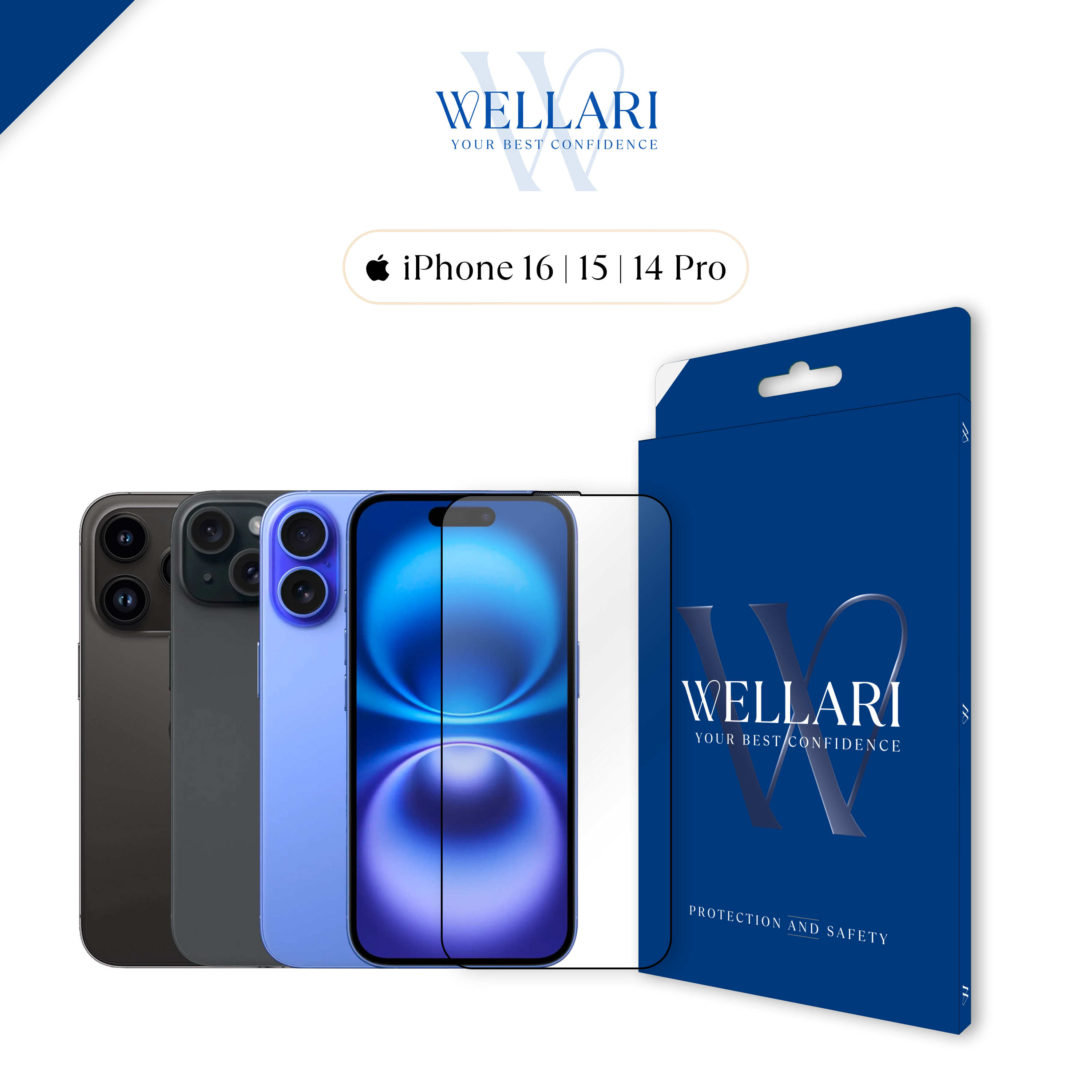 Захисне скло Wellari для iPhone 14 Pro/15/16 3D Full Screen (Black)
