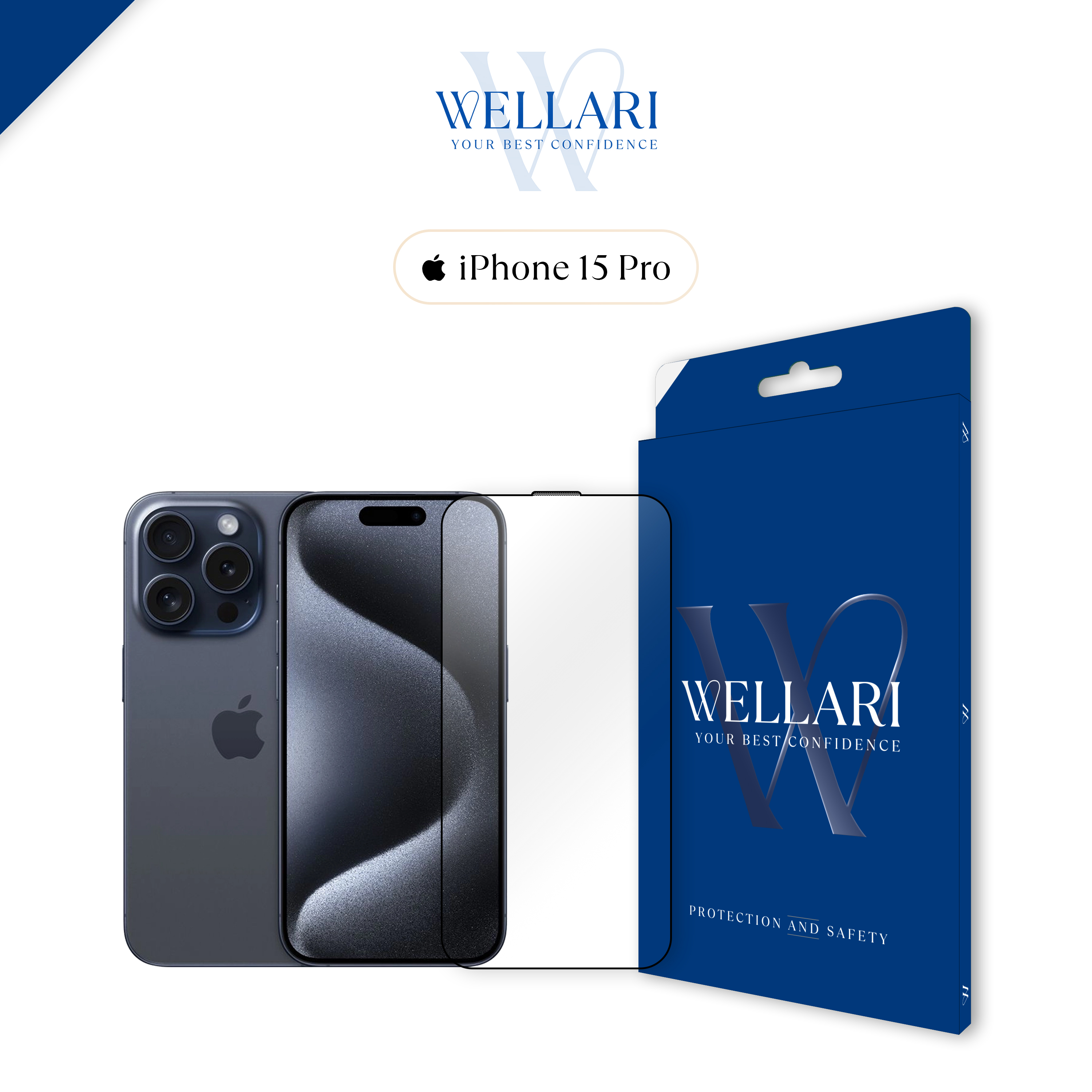 Захисне скло Wellari для iPhone 15 Pro 3D Full Screen (Black)