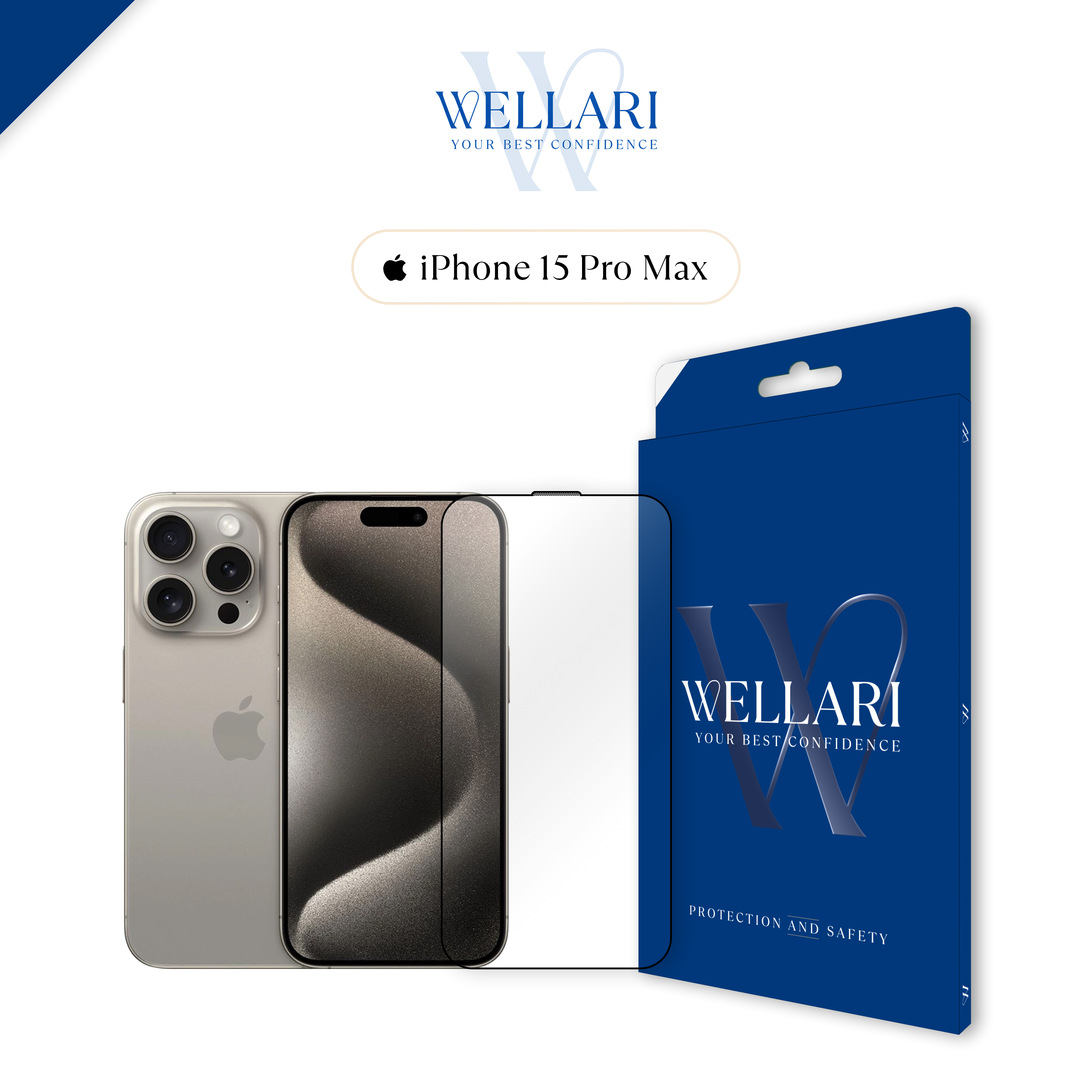 Захисне скло Wellari для iPhone 15 Pro Max 3D Full Screen (Black)