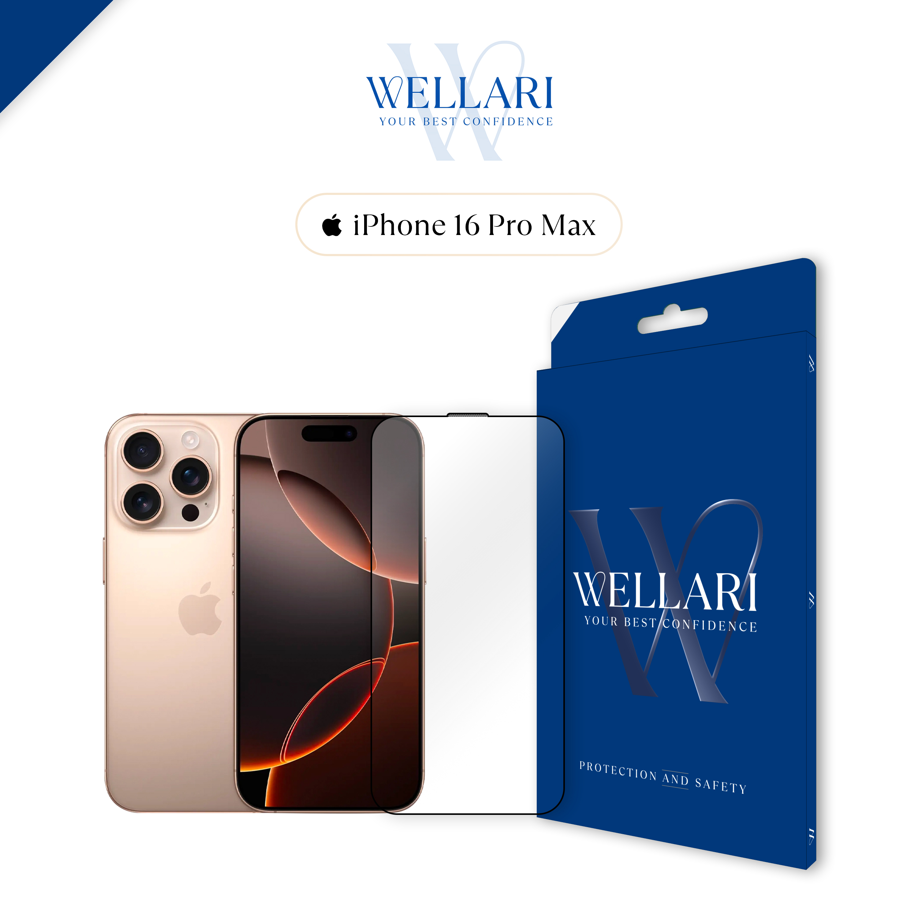 Захисне скло Wellari для iPhone 16 Pro Max 3D Full Screen (Black)