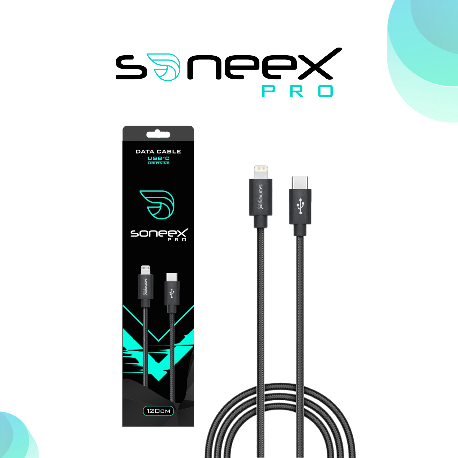 Кабель Soneex Pro Elite Cable USB-C to Lightning 1.2m (Black)