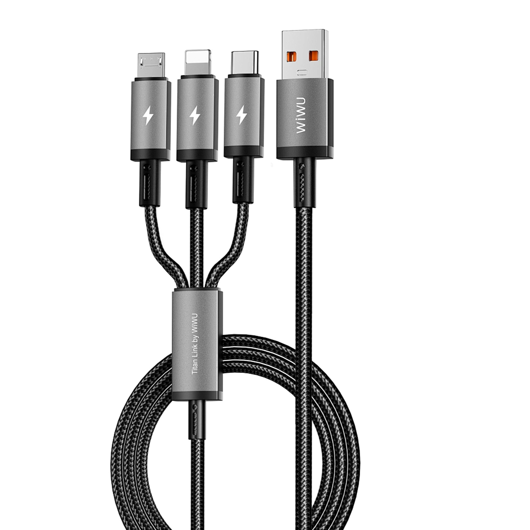 Кабель WIWU [Wi-C059] Titanlink Series USB to Lightning+USB-C+Micro-USB 66W 1.2m (Space Grey)