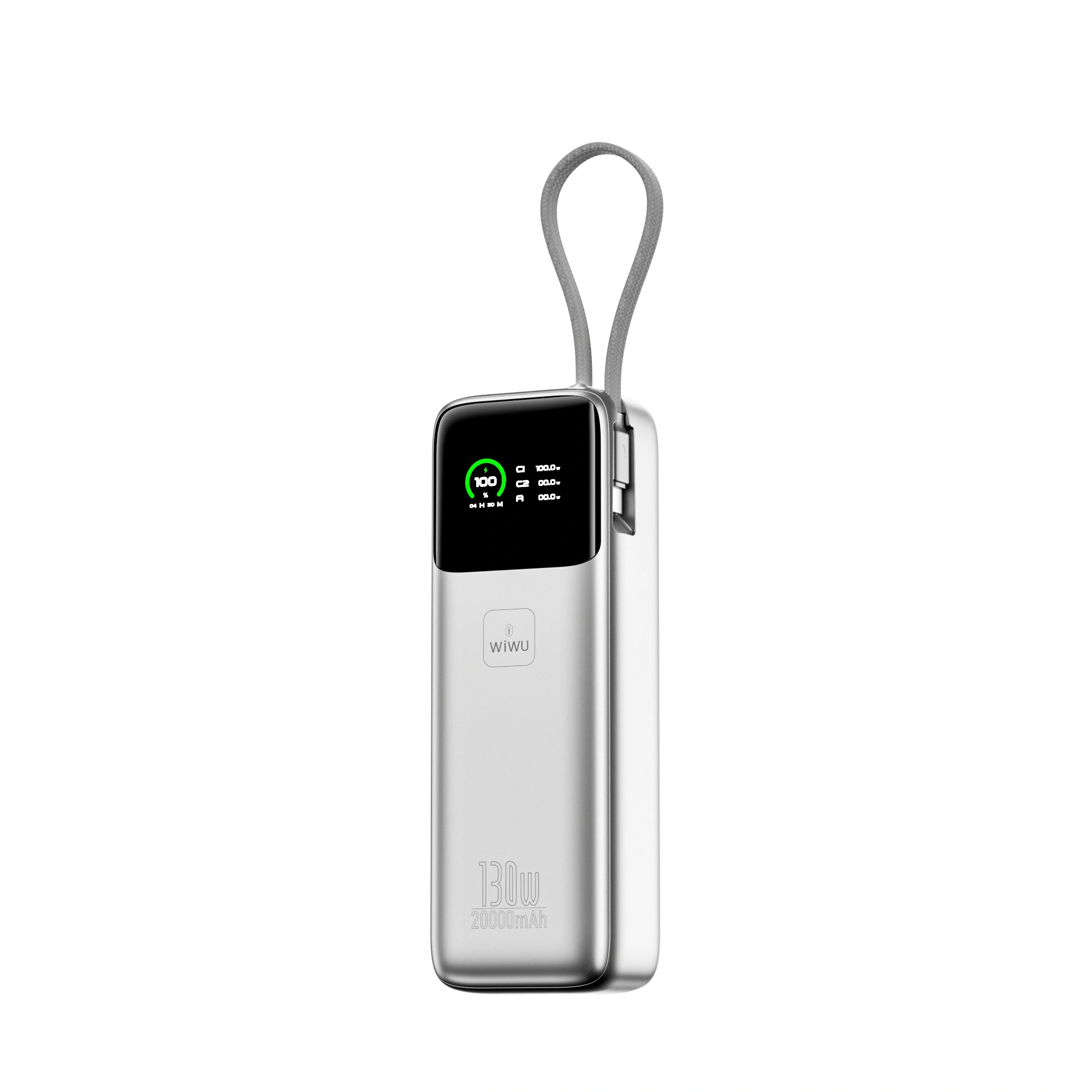 PowerBank WIWU [PM301] Power Mega 20000mAh 130W [with Built-in cable USB-C] (Silver)
